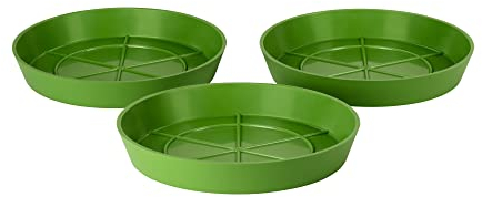 Hum Flowerpots Pack of 3 Saucers, Sturdy Drip Trays, Choice of Size and Colour, for Outdoor/Indoor Plant Pots - 17cm Green