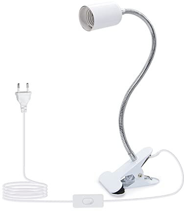 Lámpara E27 con Pinza Lámpara de Clip de Metal Lampara Pinza con Cuello de Cisne Ajustable de 35cm Lámpara Escritorio LED para Lectura Nocturna con Interruptor y 220 CM Cable
