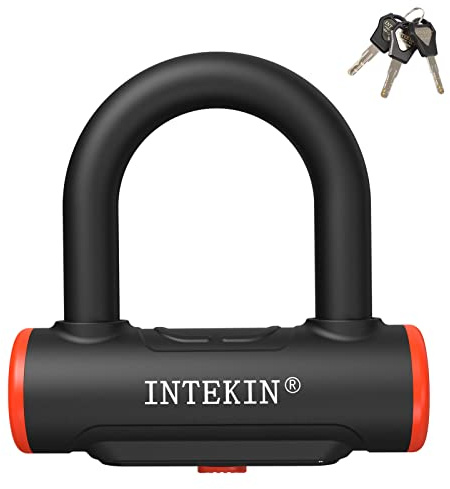 INTEKIN Motorradschloss 16 mm gehärteter Stahlbügel, Mini Bügelschloss Motorrad Bremsscheibenschloss, Fahrradschloss U-Schloss für E-Bike, Roller, E Scooter, mit 3 Schlüssel
