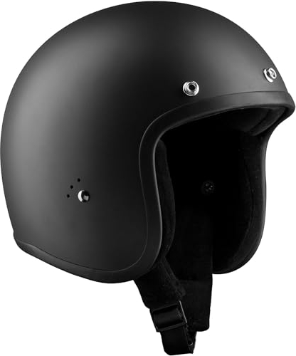 BANDIT Open Motorcycle Helmet Matte Black Custom Biker Style Visor Included Strap Closure Dull Black Open Helmet JETMB (L)
