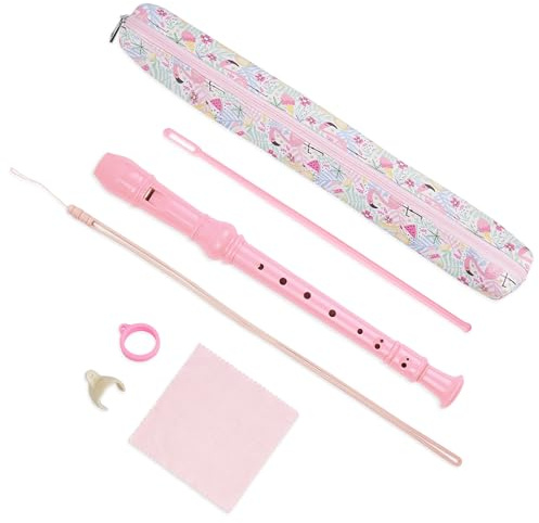 Czzmy blockflöjt för barn nybörjare sopran tyskt grepp, 8-håls flöjt för vuxna (6-rosa flamingo)