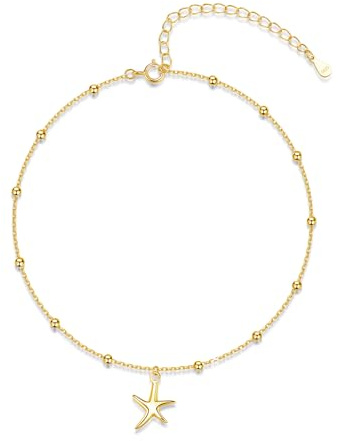 Loutade silver fotkedjor för kvinnor kvinnor, 925 sterlingsilver vristlänk armband, justerbar sommar barfota strand sjöstjärna fotlänk guld vid fotleden, guld vristlänk fotband ankelkedja