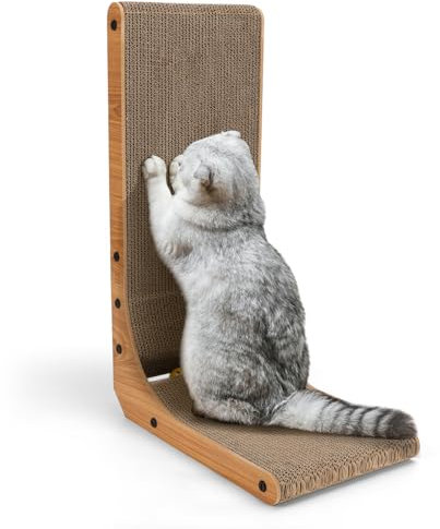 Nobleza Kratzbrett Katzen, 60 cm hohe L förmige Kratzpappe für Katzen mit Ballspielzeug, Wellpappe Kratzmöbel Katzen Kratz Pappe für Wand und Ecke
