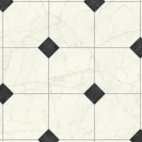 Sol Vinyle Aspect carrelage marbre et cabochon - Rouleau de 2m x 2m