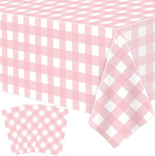 Paquete de 4 manteles a Cuadros Rosa y Blanco, manteles rectangulares de Color Rosa y Blanco, decoración de Fiesta para Picnic, Barbacoa, Vacaciones y Fiesta de cumpleaños, 51 x 86 Pulgadas