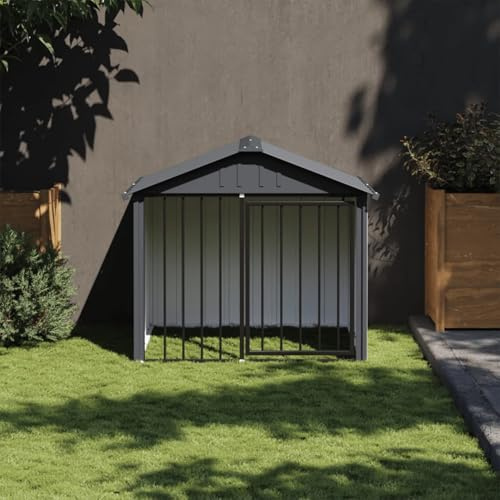 Rantry Hundhus med tak svart 117 x 103 x 102 cm galvaniserat stål, hundbur inomhus hundbur kennel för hundar, hundburar utomhus hundhus