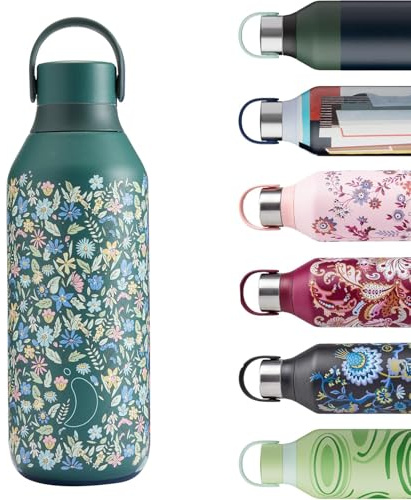 Chilly's Series 2 Water Bottle - Vacuum Insulated Stainless Steel Water Bottle with Soft Collar & Carry Loop, Thermal Flask For Hot & Cold Drinks - Leak Proof, No Sweat - Summer Sprigs, 500ml