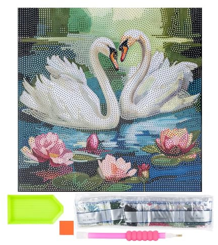 Ideen mit Herz Diamond-Painting-motivduk på kilram | 30 cm x 30 cm | Set inkl. verktyg (svanar)