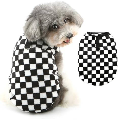 Ranphy Pet Checkered Fleece Sweatshirt for Small Dog Puppy Sleeveless Vest Pullover Jumper Yorkie Chihuahua Autumn Winter Clothes with Leash Ring Cat Clothing,Black,S
