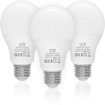 LUTW E27 LED Lampe, 9W LED Birne ersetzt 60 Watt Glühbirne E27, 3000 Kelvin Warmweiß A60 Leuchtmittel 900LM, 220° Abstrahlwinkel Energiesparlampe, Nicht Dimmbar, 3 Stück