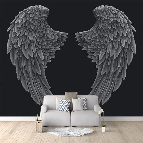 Papel tapiz panorámico 3D 200 x 140 cm Papel tapiz no tejido para Salón dormitorio infantil decoración Simple Alas De Ángel patrón Mural Negro Papel tapiz de fondo