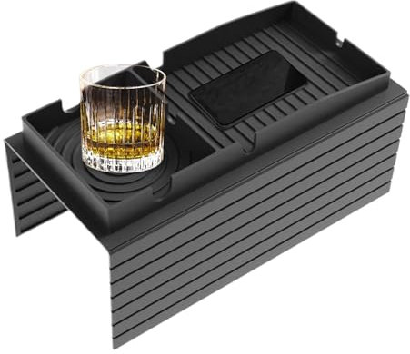 Portavasos para Sofá - Bandeja con Clip para Brazo de Sofá Antiderrames - Organizador De Silicona para Hogar con Almacenamiento para Mandos, Uso En Cama, Salón, Exterior, Playa o Picnic