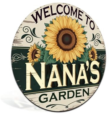 Welcome to Nana's Garden Metal Tin Sign 8x8 Inch - Rustic Garden Sign for Sheds, Gates & Allotments - Vintage Floral Wall Art (2570)