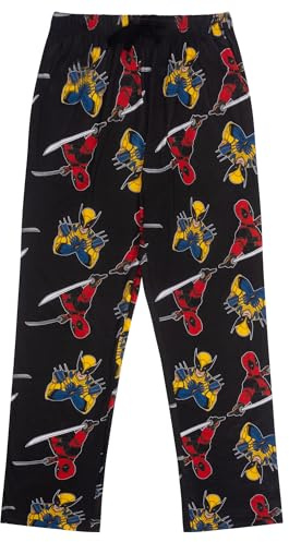 Marvel Deadpool & Wolverine 100% Cotone Pantaloni Pigiama da Uomo, Deadpool, Nero
