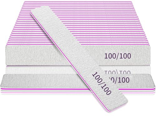 Nail Files 100/100 Grit Washable 25pcs Double Sides Nail File for Natural Nails and Poly Nail Extension Gel Fingernail Files for Nails