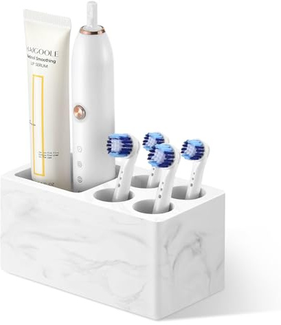 Luxspire Portaspazzolino, 5 Slot Supporto per Spazzolini da Denti in Diatomite per Bagno, Organizer per Spazzolino da Denti Elettrico e Dentifricio ad Asciugatura Rapida, Marmo Bianco