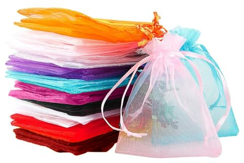 Ferizzia 100 Pièces 9 X 12cm Sacs Organza, Sachets Pochettes Cadeau, Sachets pour Lavande, Organza Sac à Bijoux pour Lavande pour Bijoux Cadeaux Bonbons Marriage
