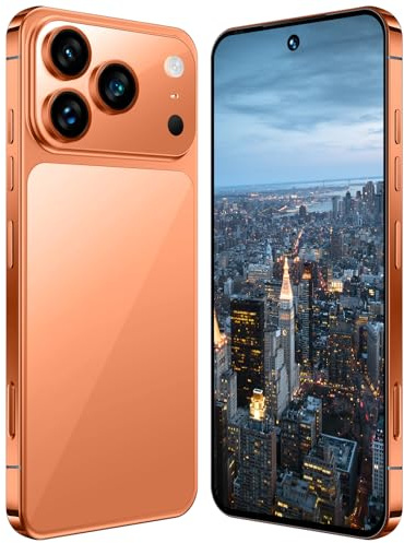 Smartphone I17 Pro Max, 16GB RAM, 1TB ROM, Schermo HD Da 7,3, 8000mAh, Android 15, Sbloccato Senza SIM, 78 MP 108 MP, Riconoscimento Facciale Tramite Impronta Digitale, Doppia SIM, 5G,Orange-7.3 Inch