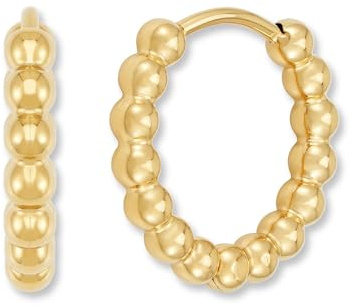 Créoles en acier inoxydable pour femmes | Créoles avec boules (15 mm) | Mini boucles d'oreilles créoles en or 18 carats, or rose ou argent | Étanche et hypoallergénique
