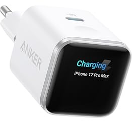 Anker Nano Caricatore iPhone da 45W con Smart Display, Caricatore USB C,Ricarica Rapida, riconoscimento Intelligente, modalità Care, Design Compatto, per iPhone 17/16/15, iPad, MacBook e Apple Watch