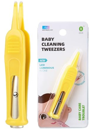Pinzette nasali per bambini, pinzette per la pulizia del naso, pinzette in plastica con luce LED, pinzette di sicurezza per la cura del bambino, testa tonda, naso per l'ombelico