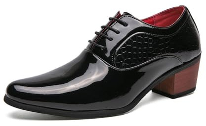 Scarpe da Uomo in Pelle Oxford con Punta Affusolata e Tacco Alto Classiche Derby Eleganti Scarpe da Cerimonia Pelle Nera Verniciata 40 EU