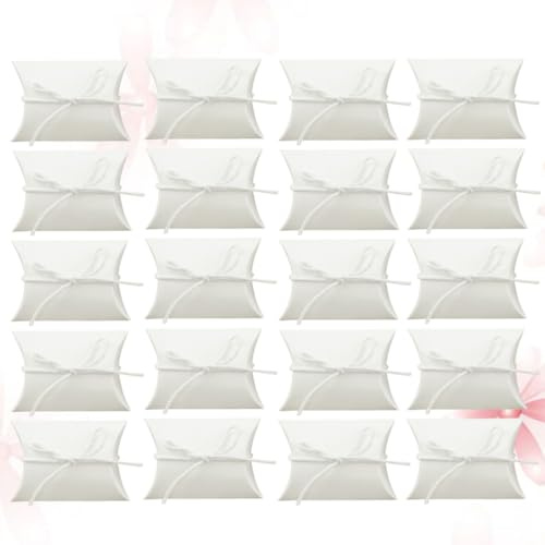 Tofficu 60pezzi Scatole in Carta Kraft Forma di Cuscino con Corda di Juta Contenitori Leggeri per Bomboniere e Dolci per Feste Compleanni e Natale