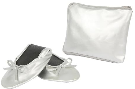 LCKKJHG 1 par silverplatta ballerinaskor, bärbara, hopfällbara, ballerinaskor, vikbara, för balett efter festen, för brud och bröllop