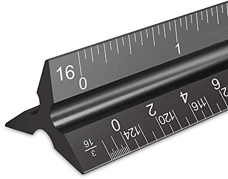 Rena Chris Architectural Scale - 12 Aluminum Triangular Scale Ruler, Black