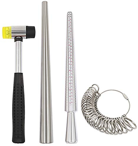 Niupika Ringgrößenwerkzeug, Metallringmaß, Mandrin, Ringmaß Ringmaß-Set, Juwelierhammer mit Gummigriff und Stahl, Messstab für Ringgröße, Drahtringe, Werkzeug zur Schmuckherstellung