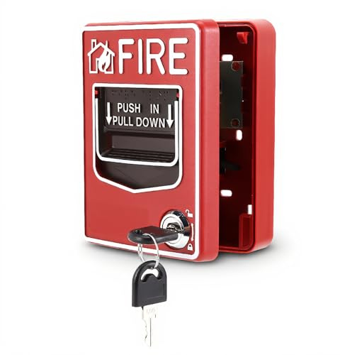 PUSOKEI Fire Alarm Pull Station, 9-28V DC Manual Multiple Wire System Safety Fire Pull Station Alarm Button Call Point Safety