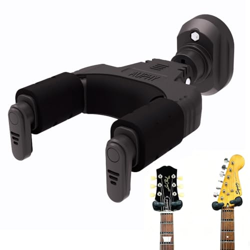 AUPHY AH85 Guitar Wall Mount with AutoLock & AutoFit Yoke Mechanism | 10KG+ Heavy Duty | Universal Hanger for Various Headstock/Neck Widths, Classical/Acoustic/Electric Guitars/Bass etc,Nylon Black