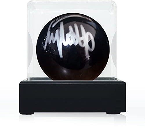 Exclusive Memorabilia Schwarzer Snookerball, signiert von Jimmy White. In Vitrine