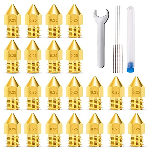 MMOBIEL 20 pièces extrudeuse d'imprimante E3D E3D V5-V6 3D en Laiton de 0,25 mm pour Filament de 1,75 mm, incluant Une clé M7 et 5 Aiguilles de Nettoyage