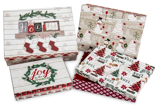 Rechteckige Weihnachtsgeschenkbox Geschenkbox Aufbewahrungsbox mit Deckel Weihnachten Geschenkkarton Schachtel mit Schleife 4er Set