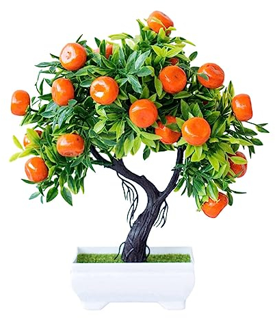 Cabilock Künstlicher Obstbaum, künstlicher Bonsai-Baum, Schreibtischaufsatz, Bürodekoration, Orange, Bonsai-Baum, künstlicher Topf, Zitronenbaum, Desktop, künstliche Pflanze, gefälschter Orangenbaum,