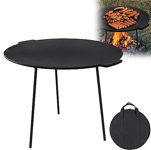 XMTECH Dutch Oven Plaque de gril ronde en fonte avec 3 pieds Ø 45 cm Hauteur 37 cm