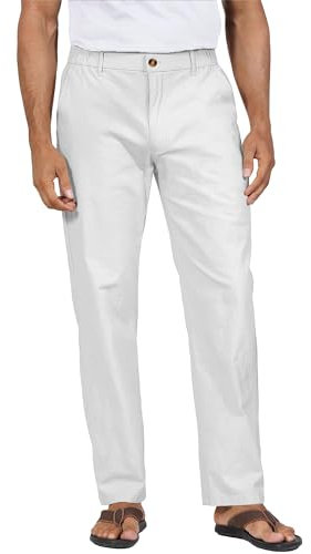 YAOHUOLE Leichte Sommerhose Herren Herren Freizeithose Lang Leinenhose Männer Sommer Weiß 3XL
