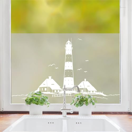 Wandtattoo Loft Sichtschutzfolie Leuchtturm Nordsee Westerhever Fensterfolie Fensterdeko Milchglasfolie wiederverwendbar, 55 cm hoch, 90 cm breit