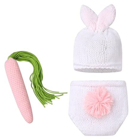 FYMNSI Recién nacido bebé niña niño sesión de fotos conejo accesorios de fotografía lindo conejito oído sombrero M?tze + pantalones cortos + zanahoria S?ugling foto St?tzen Outfit 3pcs Blanco Talla