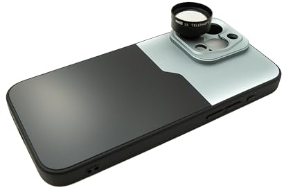 SYSTEM-S Zoom Lente 3X Tele Lente 37mm Filtro con Funda para iPhone 15 Pro MAX en Negro Gris