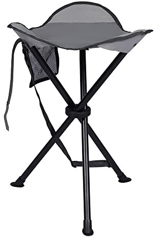 Portal Klapphocker Faltbar mit Seitentasche Dreibeinhocker Ultraleicht Tragbarer Angelstuhl 53.3cm Hoch 102KG Belastbar Campinghocker mit Seitentasche für Angeln Camping Wandern Grau