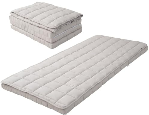 EMOOR Futón Japonés Plegable (Japanese Folding Futon Mattress) Plegable Tríptico Almohadilla Machi 90 x 202 cm Gris, Correas Elásticas para Dormir en el Suelo Cama de Invitados Tatami
