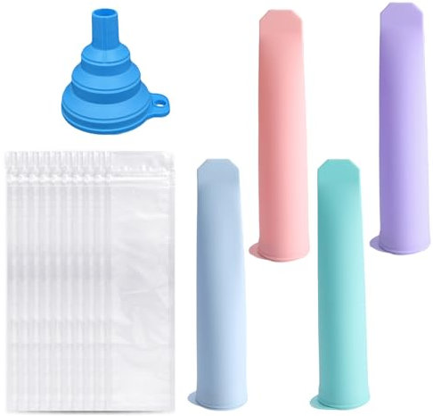 4 Stampi Per Gelato, 10 Sacchetti Per Ghiaccioli, 1 Imbuto, Set Per Gelato, Tubo Per Cubetti Di Ghiaccio In Silicone, Stampo Per Ghiaccioli Con Coperchio, Stampo Per Gelato Fai Da Te