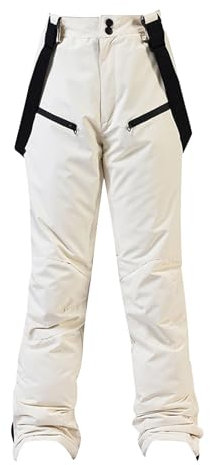 Skidbyxor för damer, hängslen dambyxor vinter vindtät vattentäta skidbyxor dam isolerade skidbyxor vindtät snowboard overaller byxor med knapp dam snowboardbyxor, BEIgE, XL