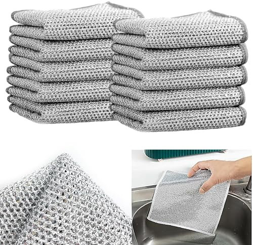 Multifunctional Wire Dishcloth for Kitchen ，Multipurpose Wire Dishwashing Rags, Reusable Kitchen Cleaning Wire Dish Towels Dish Cloths, Lint Free Duster Cloth (10pcs)