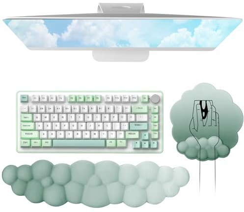 Handgelenkauflage für Tastatur & Maus, Ergonomische Memory-Schaum Handballenauflage mit Rutschfester Basis, Mousepad mit Handauflage, Atmungsaktiv Cloud Wrist Rest für Büro, Homeoffice, Gaming
