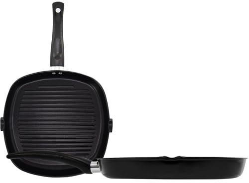 Induction Grill Pan 28cm Non-Stick Griddle Pan with Handle | Fast Cooking for Steak & Veggies, Deep Ridges for Searing, Compatible with Induction & Gas