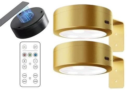 2PCS Picture Lights for Wall, Magnetic LED Rechargeable Wireless Art Picture Frame Lights, Magnetic Led Painting Light with Remote Control & 3 Color Temps, Wall Light for Paintings (Gold, Charge)