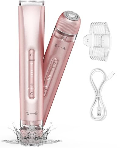 Bikini Trimmer Women,Lady Shavers for Women, 2 in 1 Wet & Dry Use Groomer,Painless Body Hair Trimmer for Face Legs Underarm Electric Shavers Razors Rechargable IPX7 Waterproof